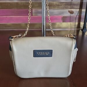 Versace Parfume Tan Crossbody Bag with Gold Chain